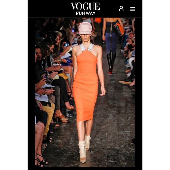 Victoria Beckham Iconic Orange Tangerine Cocktail Bodycon Dress Halter Pencil - Picture 7 of 16